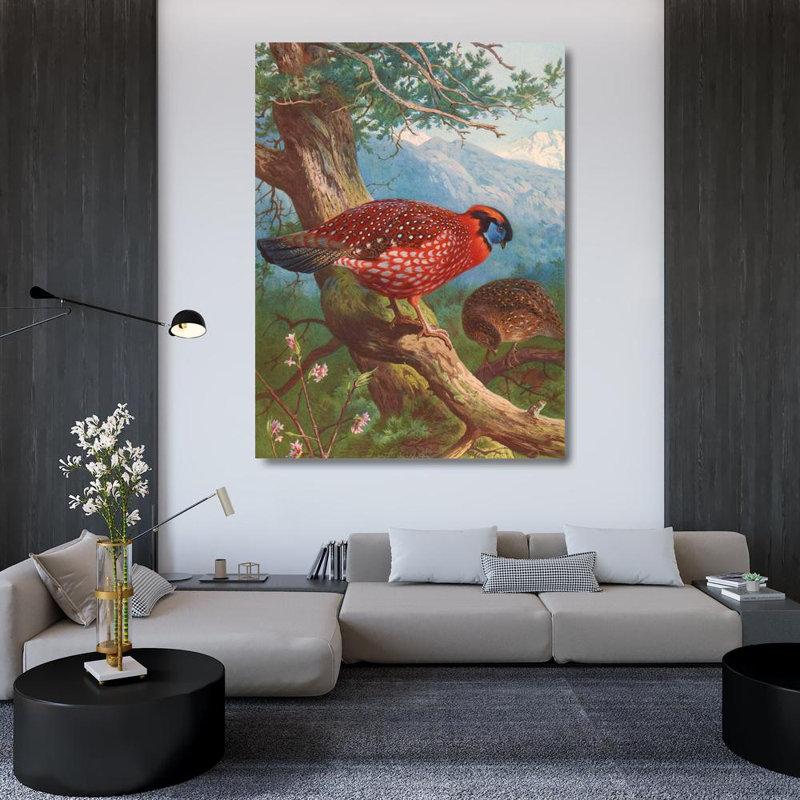 «Temminck's Tragopan» par Archibald Thorburn - Art mural sur toile tendue avec châssis, H 48 po x l 33 po