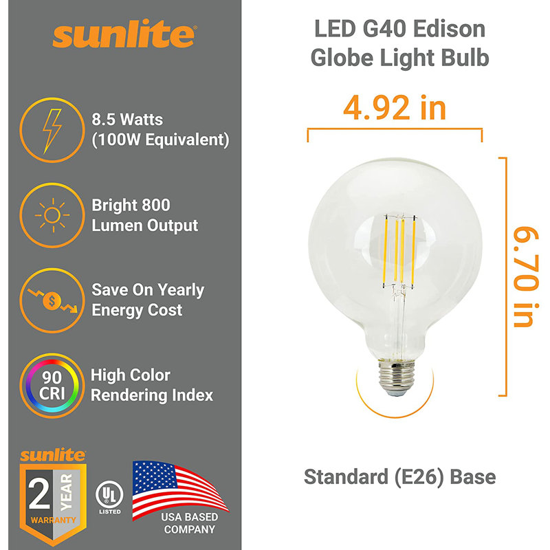 8.5 Watt (100 Watt Equivalent) G40 LED Dimmable Light Bulb 2200K E26/Medium (Standard) Base
