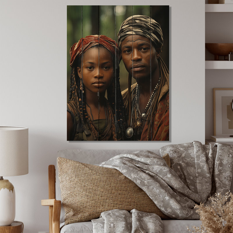 Ishah, tribu africaine Fang Gabon sur impression sur bois, H 32 po x l 24 po x P 0,78 po