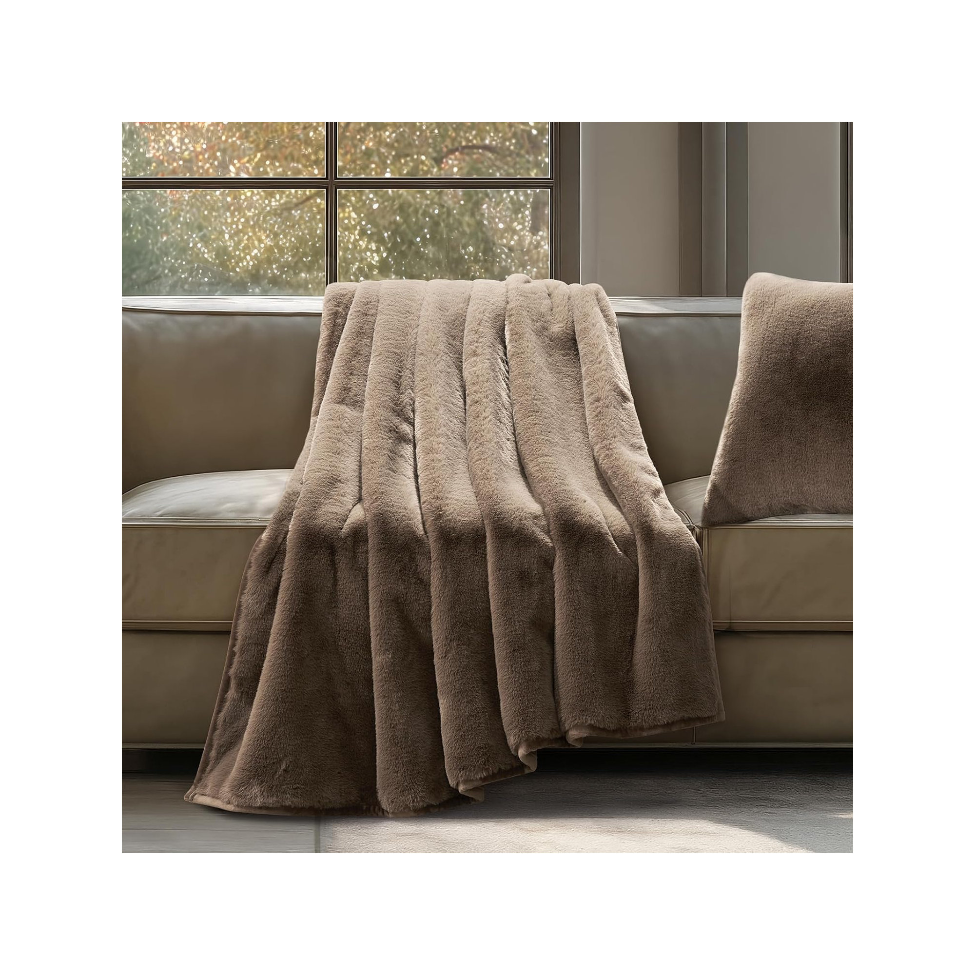 Luxury Mink Faux Fur Throw Blanket, Natural Tan, 50" W x 60" L