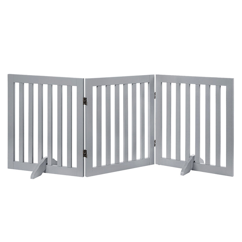 Renn Wood Free Standing Pet Gate with a Pair of Support Feet, Gray, 24" H x 60" W x 0.71" D