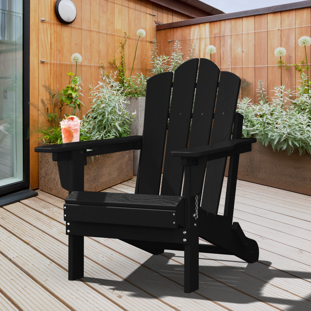 Plastic/Resin Folding Adjustable Back Adirondack Chair with Cup Holder Rosecliff Heights 