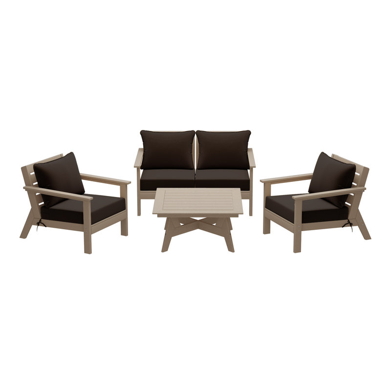 Ensemble de conversation à assise profonde 5 pièces, Noyer, Brun