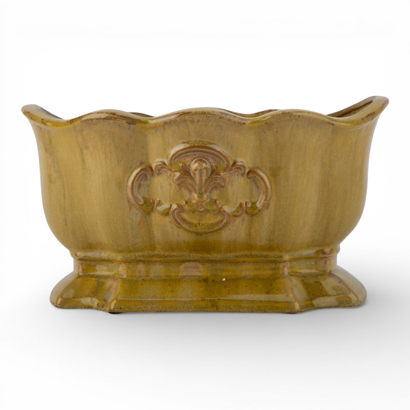Mustard Ceramic Planter With Scalloped Rim