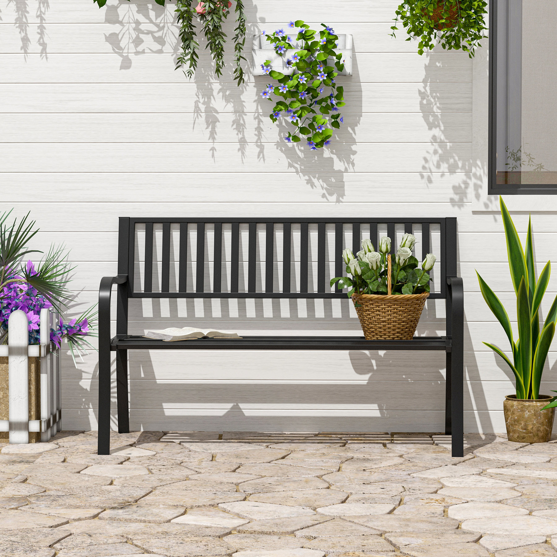 Ophelia & Co. 50" Outdoor Garden Bench, Patio Bench with Slatted Seat ...