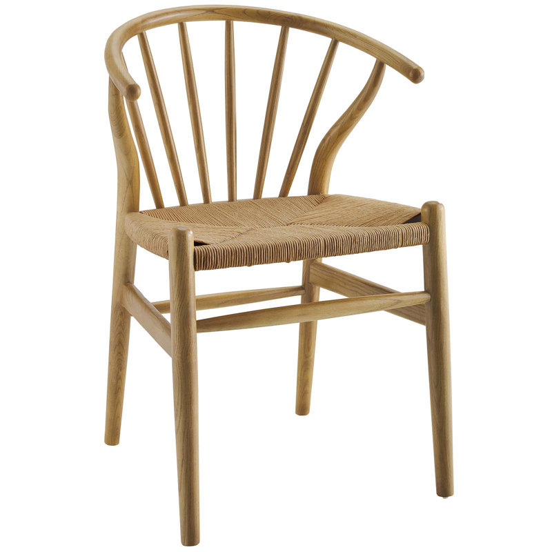 Natural Wood and Cane Slat Back Dining Side Chair