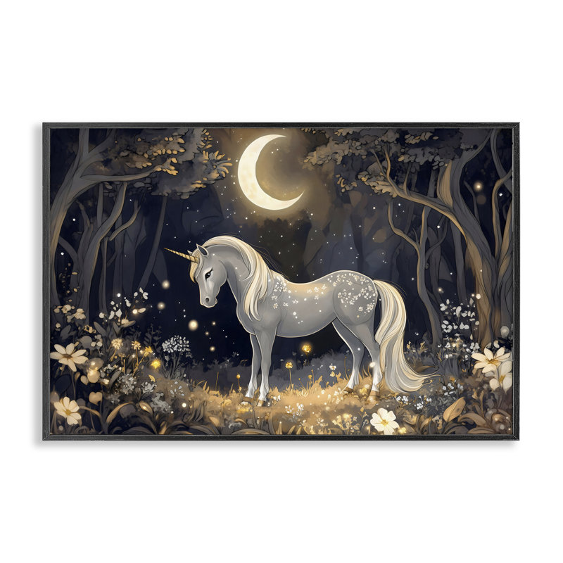 Giclée encadrée de licorne au clair de lune, design par Creative Studio, H 12 po x l 18 po, Giclée encadrée noir minuit