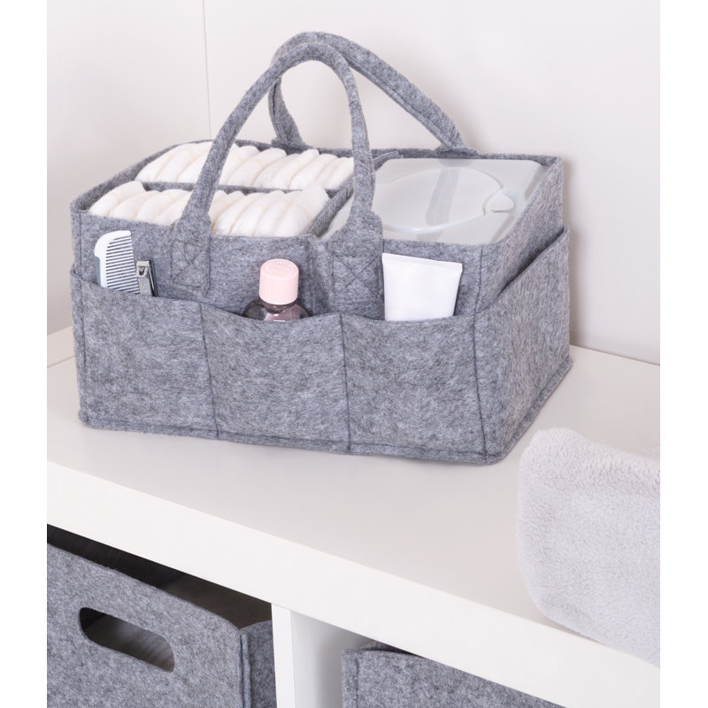 Gray Felt Baby Nursery Diaper Storage Caddy with Handles