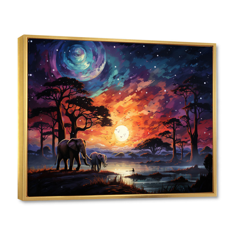 «African Celestial Safari I» sur toile, H 30 po x l 40 po x P 1,5 po, Cadre flottant doré