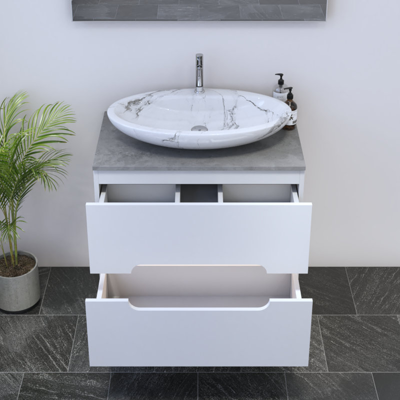 Meuble-lavabo simple 31,5 po avec plateau Kashden, Blanc, Béton