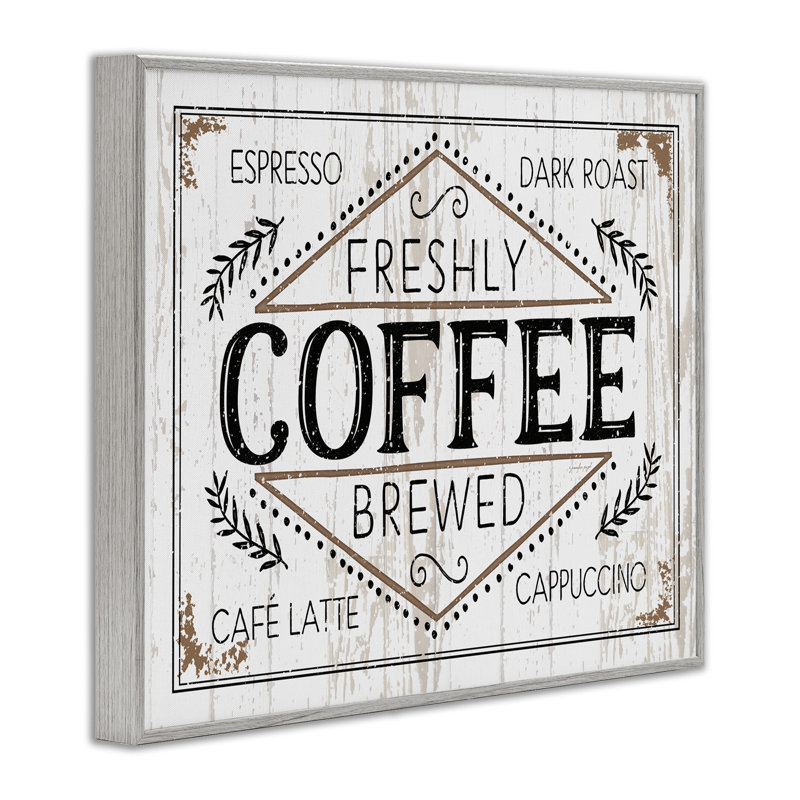 «Rustic Fresh Brew Coffee Sign Autumn Charm» par Jennifer Pugh - impression d'art graphique, H 24 po x l 30 po