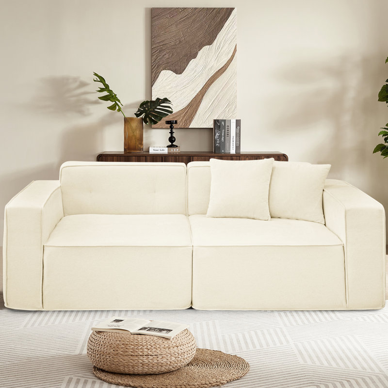 3 lits avec dossier rembourré: housse en lin et rangement pour le salon, la chambre à coucher et les appartements Mid Century Intérieur: revêtement blanc