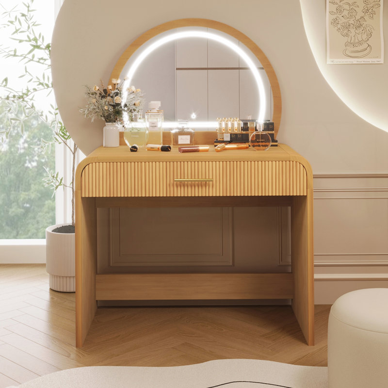 Meuble-lavabo de 39 po avec miroir à écran tactile éclairé et tiroir pour la chambre à coucher, design élégant et fonctionnel