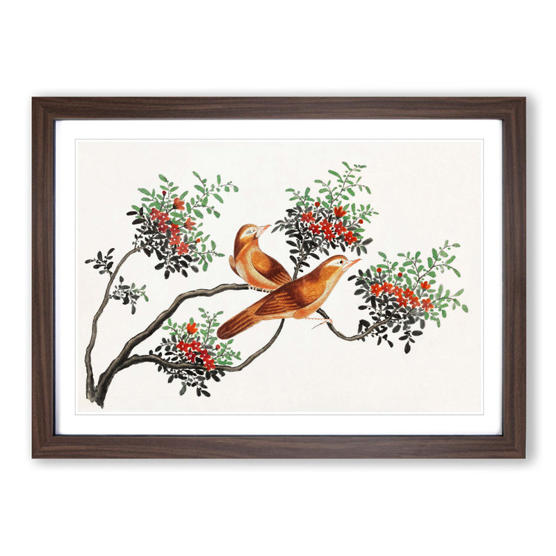 Birds of China - Picture Frame Painting Print, 27cm H x 36cm W x 2cm D, Walnut Framed