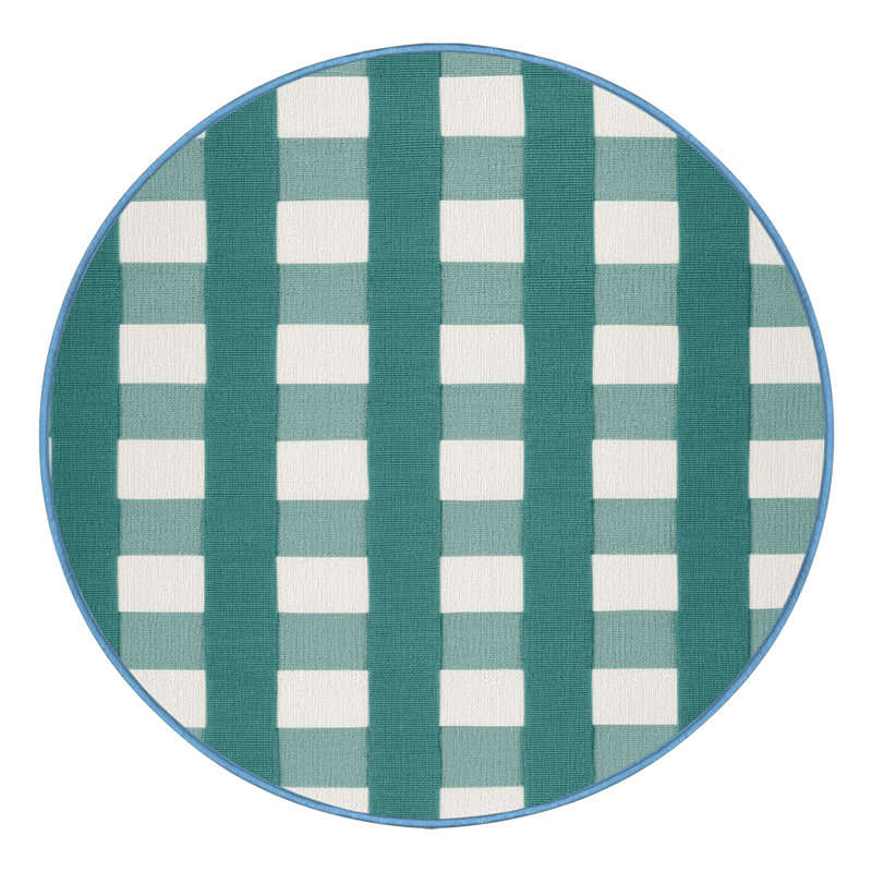Machine Washable Checkered Blue Area Rug, Round 3'