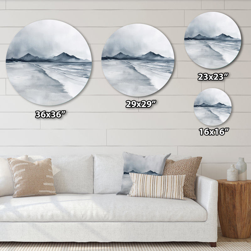 «Ocean Shore Line In Mexico - Coastal Beach», art mural rond en métal, L 16 po x H 16 po
