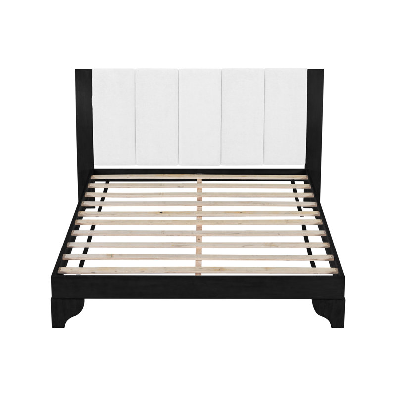 Arden Mid-Century Modern Wood Bed Frame With Green Finish And Headboard, Queen, White/Black