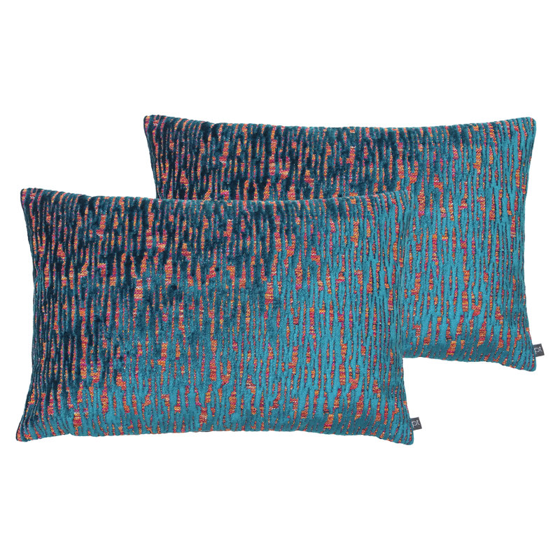 Geometric Rectangular Lumbar Cushion, Feathers, Lagoon