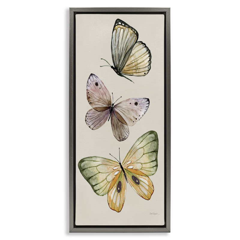 «Fluttering Butterfly Trio» par Carol Robinson, Cadre flottant gris lustré, H 25 po x l 11 po