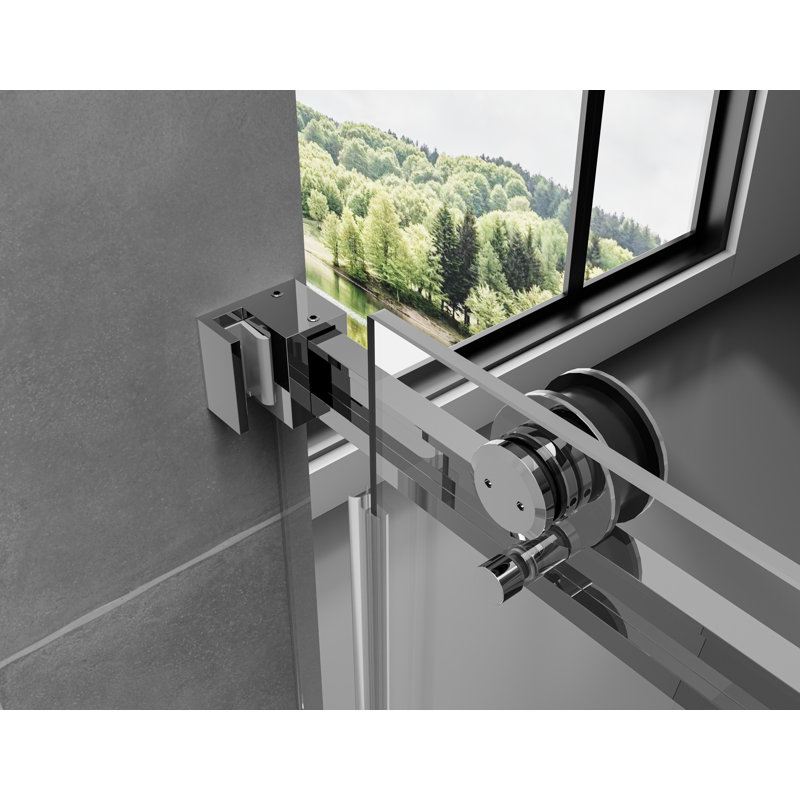 Portes de douche coulissantes simples sans cadre de l 56 à 60 po x H 76 po, verre trempé de 5/16 po (8 mm), portes de verre de douche à dérivation avec quincaillerie en acier inoxydable, installation réversible