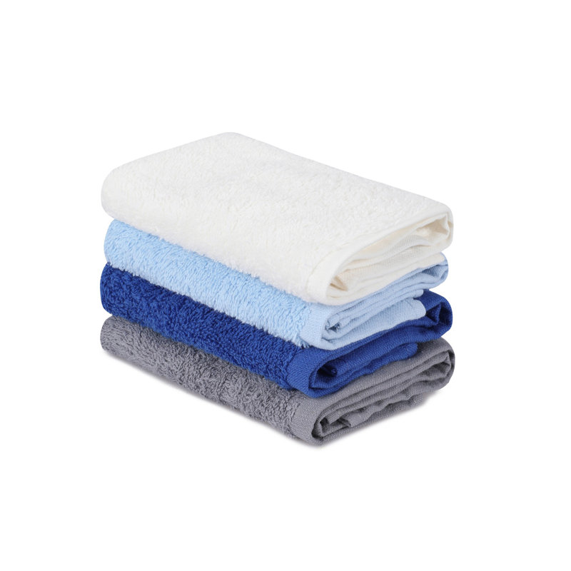 Ensemble de 4 serviettes de bain 100% coton, Turquoise / bleu / gris