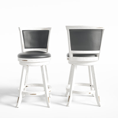 Swivel Upholstered Counter Stool with Solid Wood Frame by Red Barrel Studio