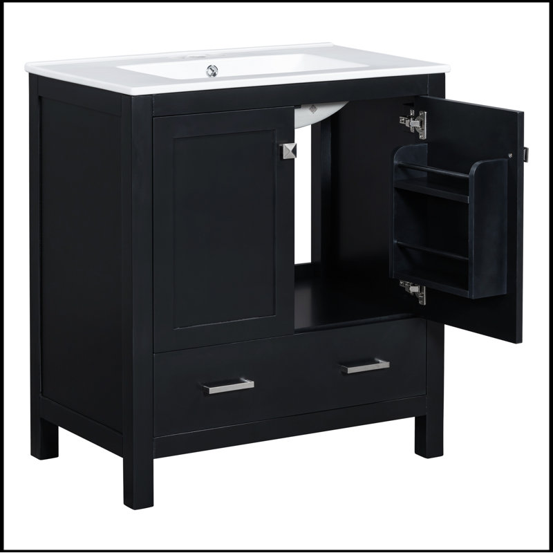 Meuble-lavabo noir 30 po avec lavabo simple, meuble sous-comptoir et armoire de rangement pour salle de bain