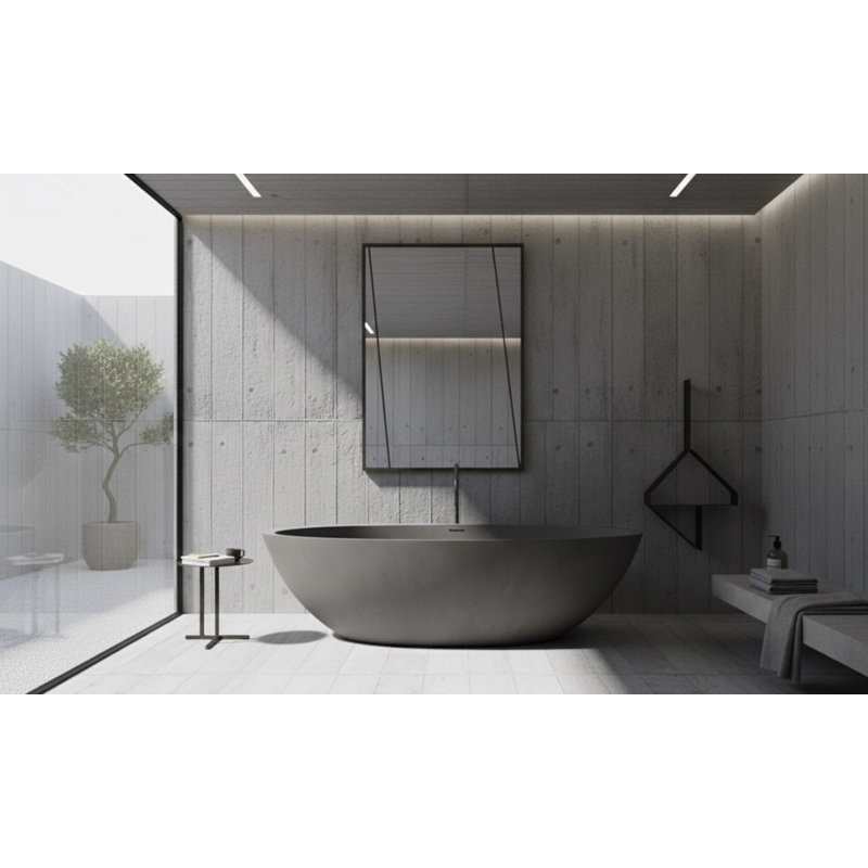 75" x 40" Freestanding Soaking Cement Bathtub, Gray 