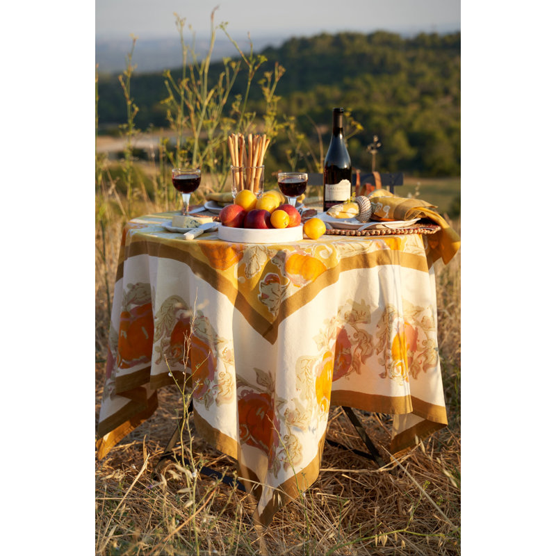 Pumpkin Tablecloth in Orange & Mustard, 90" L x 90" W, Yellow