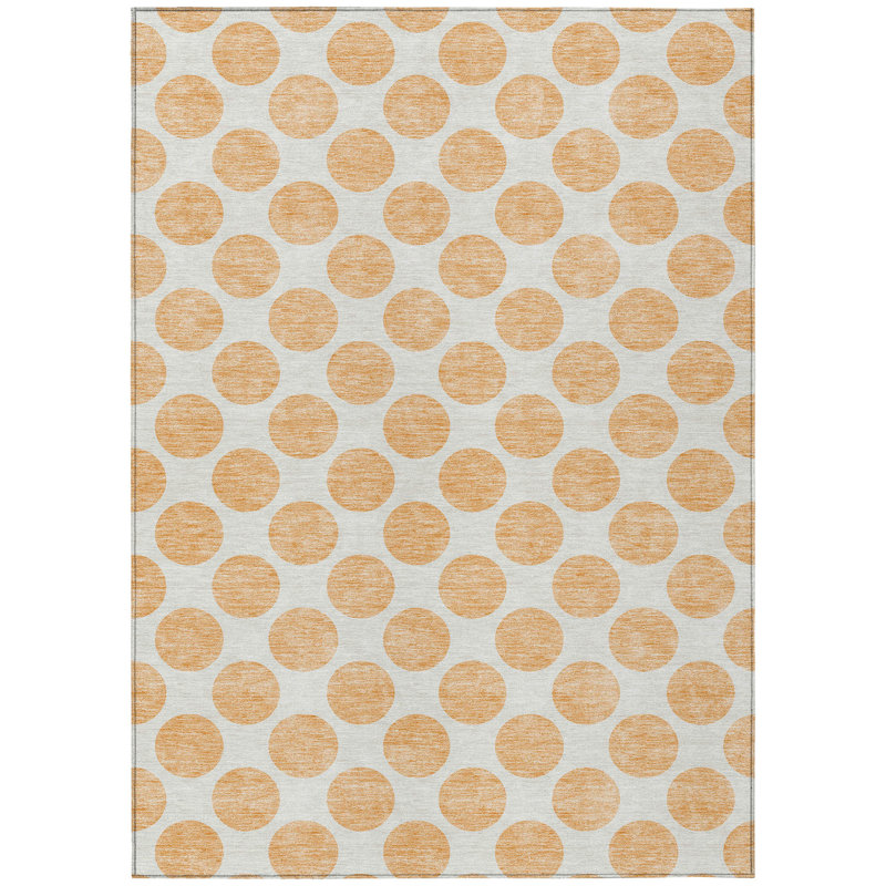Tapis intérieur / extérieur lavable à pois 8 pi x 10 pi pêche et ivoire