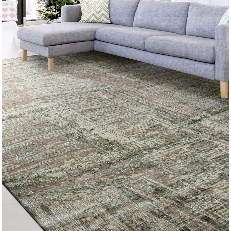 Linen Abstract Area Rug, Rectangle 10' x 14'