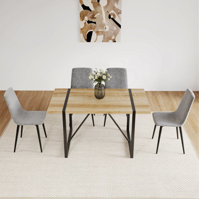 4 chaises de salle à manger de style moderne avec siège recouvert de lin et support en métal pour la cuisine gris