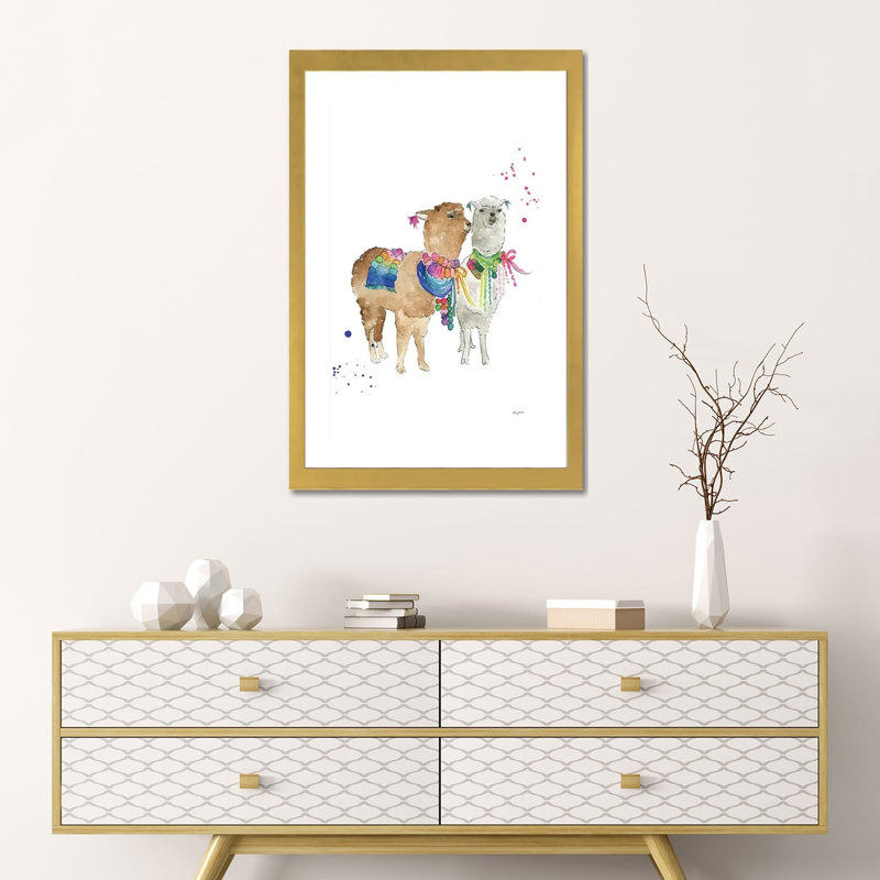 " Drama Llama " by Kelsey McNatt, Gold Paper, White, 24'' H x 16'' W x 1'' D