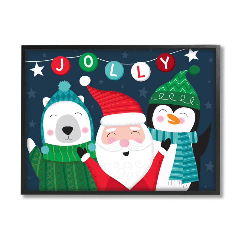 «Festive Christmas Jolly Typographie Santa Claus Penguin» par Louise Allen - impression sur toile, H 20 po x l 16 po