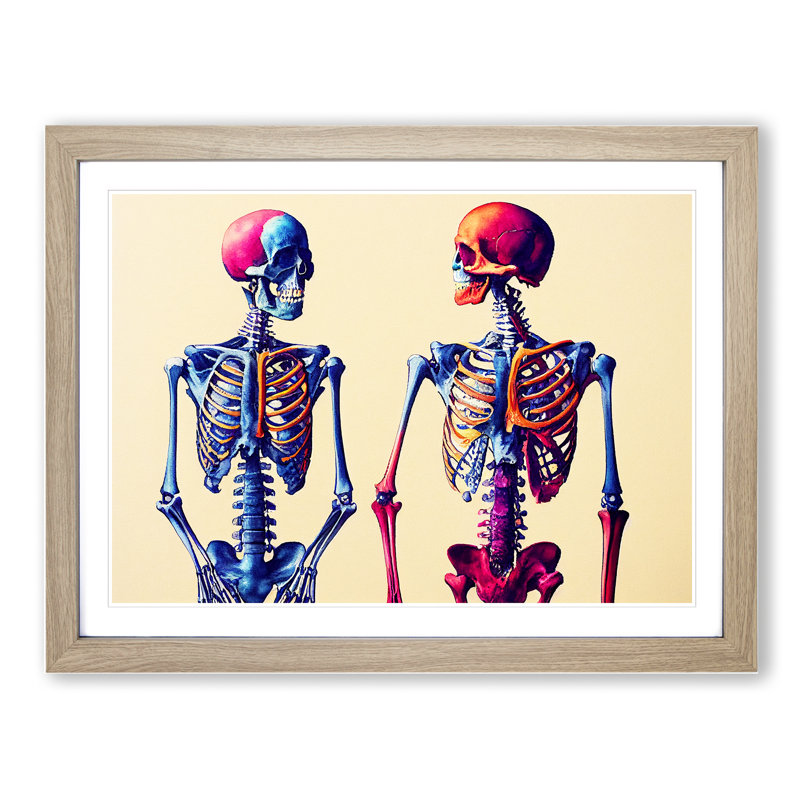Two Skeletons - Single Picture Frame Print, 46cm H x 64cm W x 2cm D, Oak