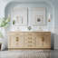 Meuble-lavabo autoportant en bois massif l 80 po x H 35 po avec comptoir en marbre de culture blanc et double lavabo en céramique, chêne-161948420-161948418