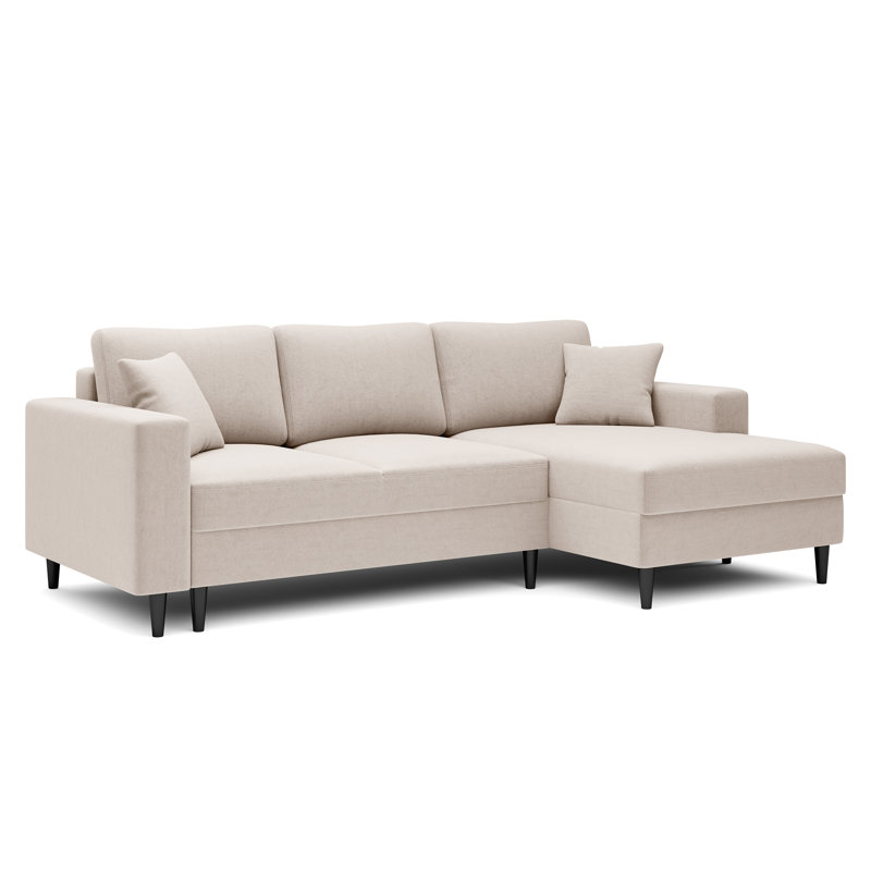 Ajten 3 Seater Velvet Sofa Bed, Cream, Right Hand Facing
