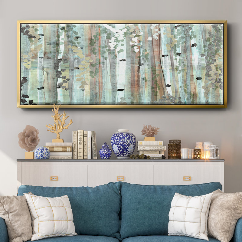 Spring Birch Meadow- Framed Canvas, 20" H x 50" W