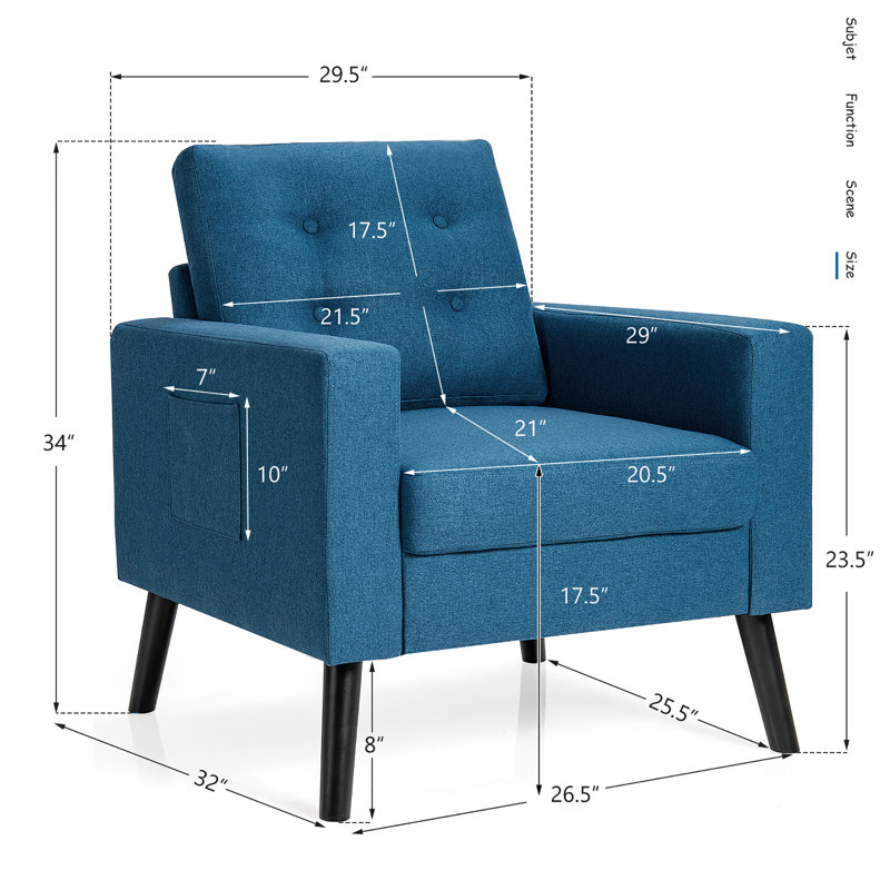 Affra Upholstered Armchair, Navy 100% Linen