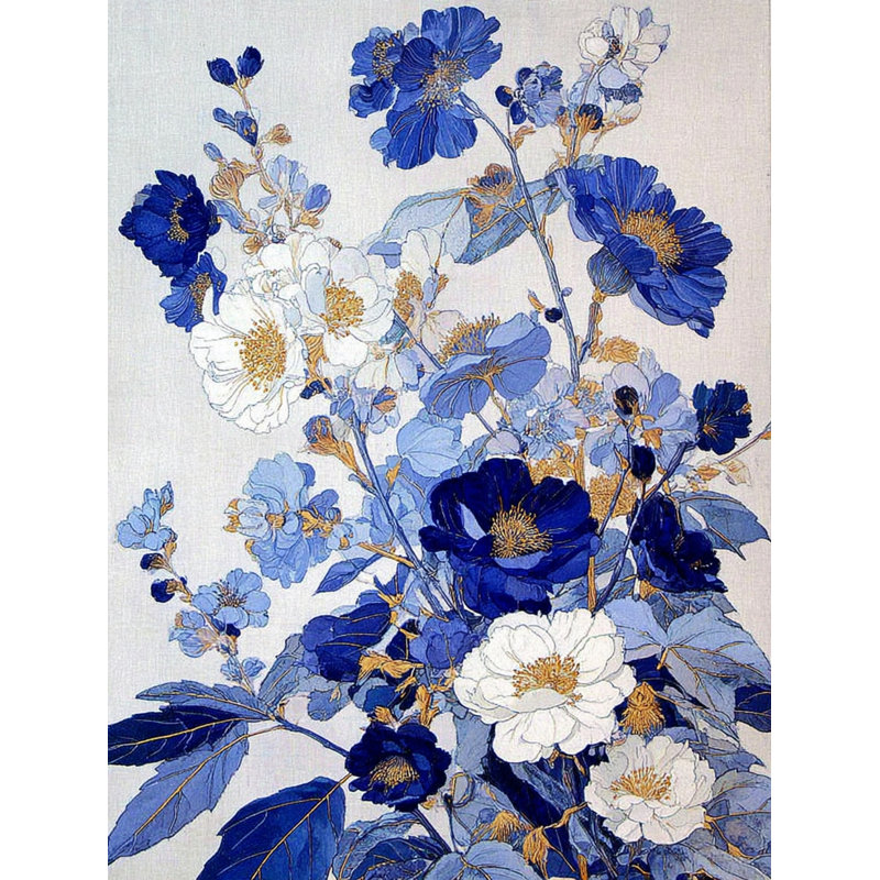 «Blue Garden Waltz Elegant Floral», art mural sur toile, H 48 po x l 36 po