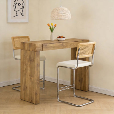 Ensemble de bar de cuisine 3 pièces avec table à grain en bois et 2 tabourets de bar rembourrés pour le restaurant et les cafés