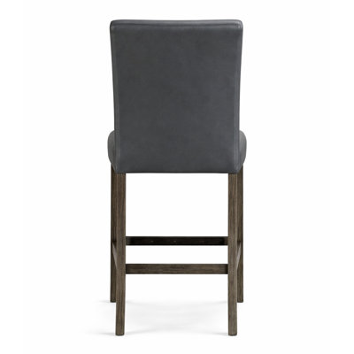 Lyons 24" Parsons Charcoal Gray Faux Leather Stool Set Of 2 W Brown Wood Legs