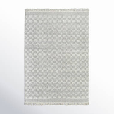 Lavande Checkered Wool Area Rug in Tan/Ivory
