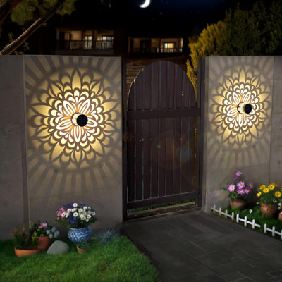 Lot de 2 lampes solaires d'extérieur en métal pour clôture et terrasse, motif mandala