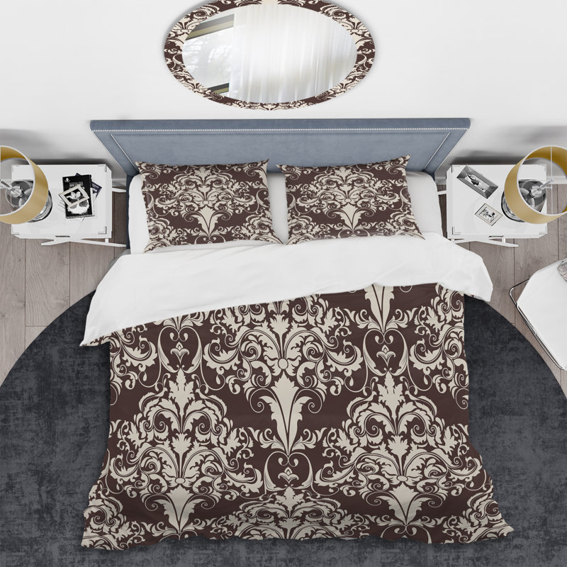Brown Damask Polyester Damask Duvet Cover