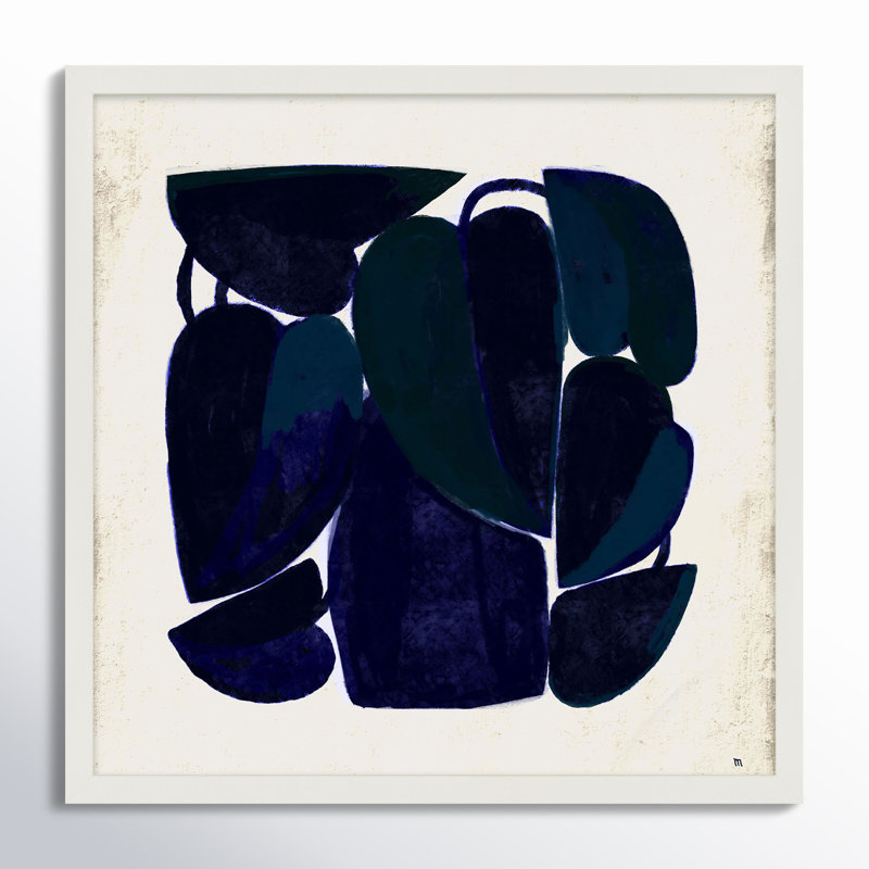 Blue Floral Print by StudioM, 16" H x 16" W x 1.25" D, White Framed