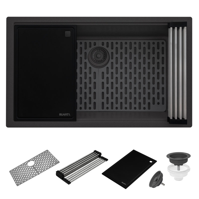 Ruvati 33-inch Undermount Workstation Granite Composite Kitchen Sink, Urban Gray