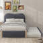 Lit plateforme simple tapissier avec pieds de support en bois et lit gigogne simple, gris-98356679