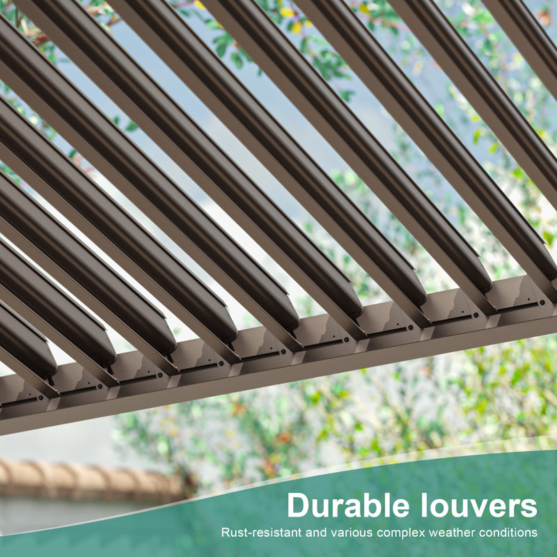 Aluminum Pergola with Louvered Canopy, 12 Ft. x 20 Ft.	, Brown