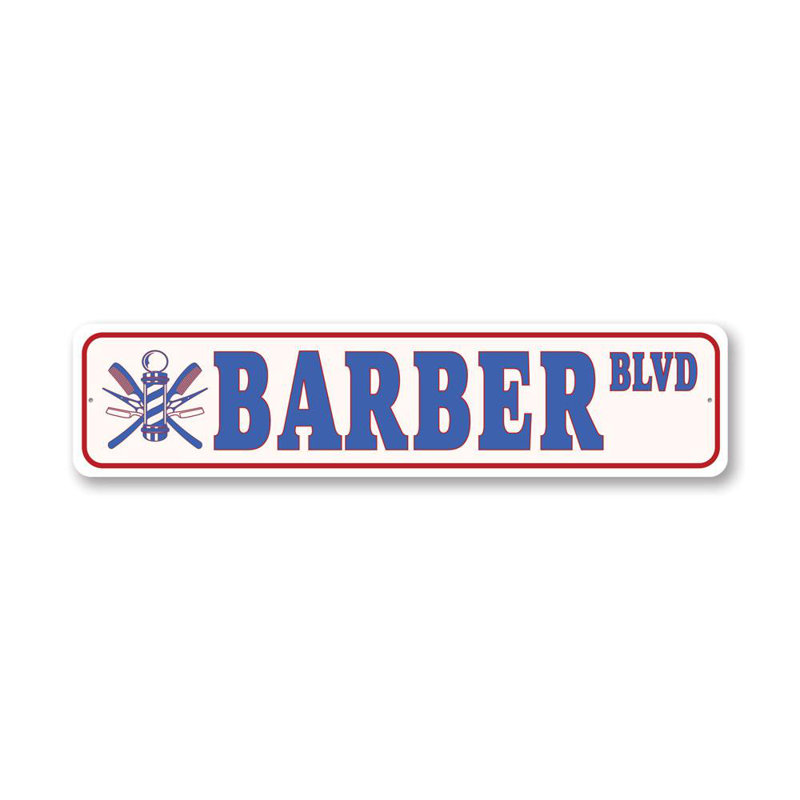 Plaque en aluminium Barber Street, H 4 po x l 18 po x P 0,04 po
